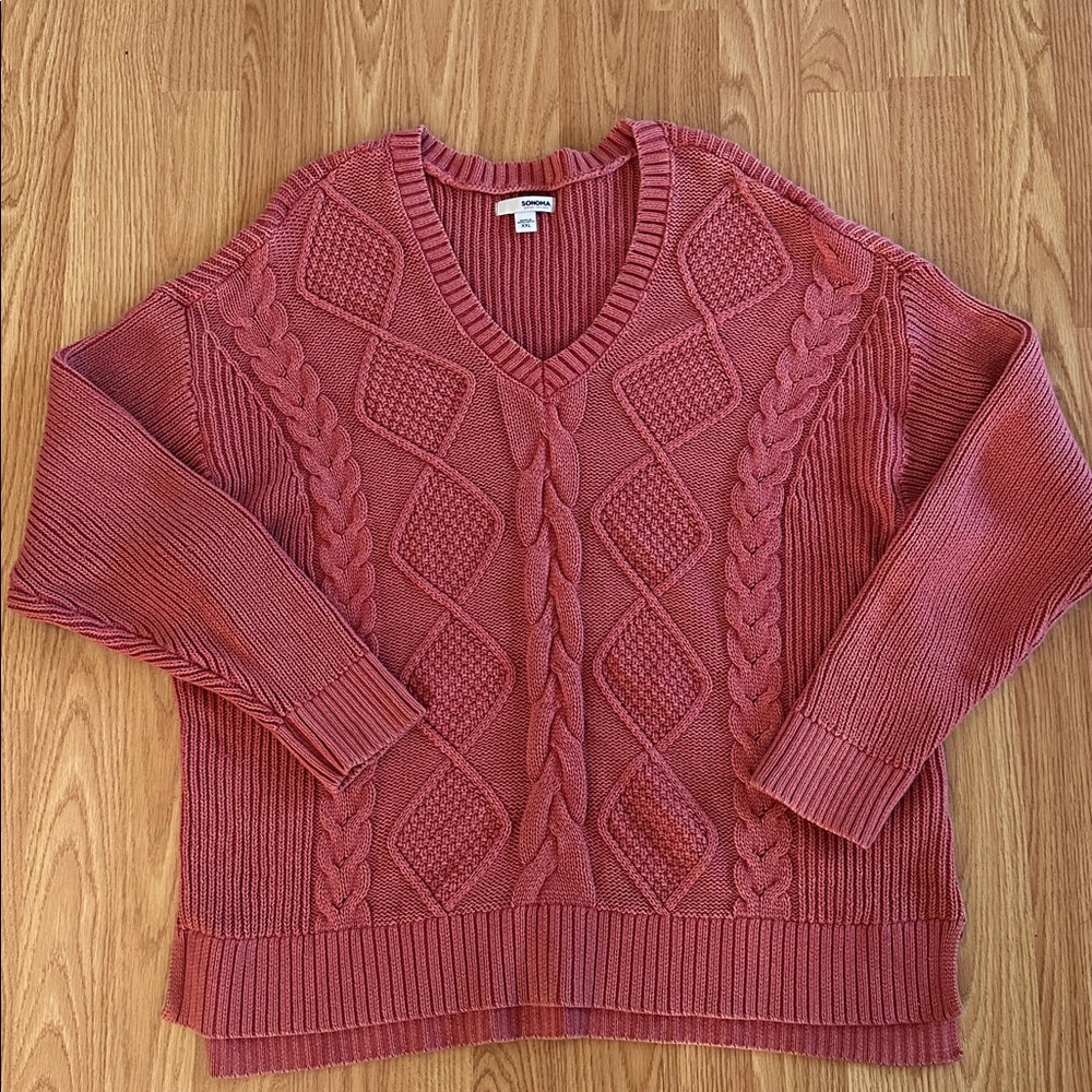 Sonoma Pink V-Neck Knit Sweater
